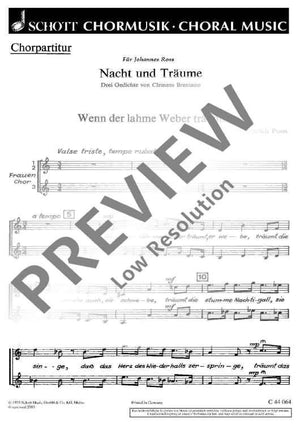 Nacht und TrÄume - Choral Score