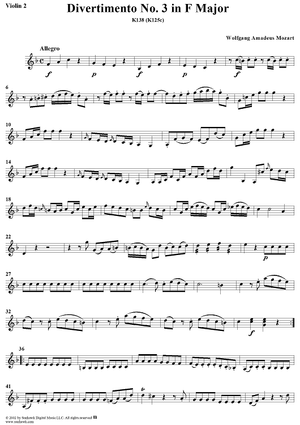 Divertimento No. 3 in F Major, K138 - Violin 2