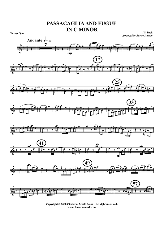 Passacaglia and Fugue in C Minor - Tenor Sax
