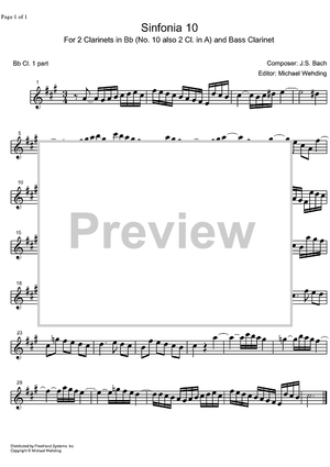 Three Part Sinfonia No.10 BWV 796 G Major - B-flat Clarinet 1
