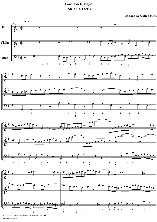 Trio Sonata in G major, movt. 4 - BWV1038 - Score