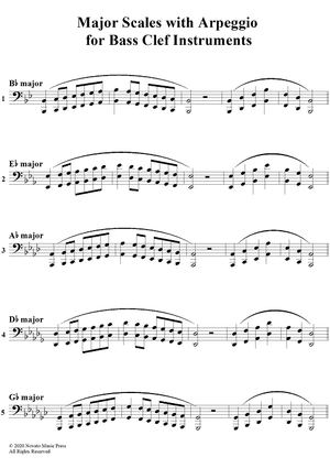 Major Scales with Arpeggio - Bass Clef Instruments