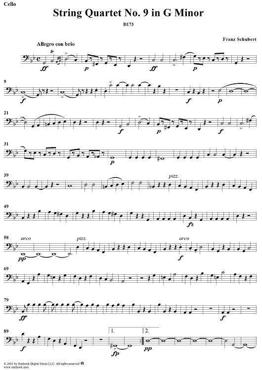 String Quartet No. 9 in G Minor, D173 - Cello