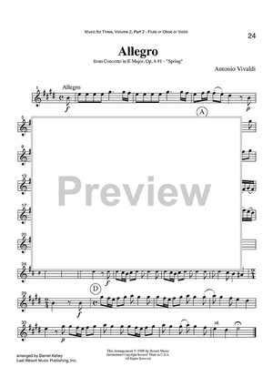 Allegro - from Concerto in E Major, Op. 8 #1 - "Spring" - Part 2 Flute, Oboe or Violin