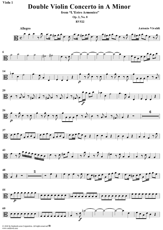 Double Violin Concerto in A Minor    - from "L'Estro Armonico" - Op. 3/8  (RV522) - Viola 1