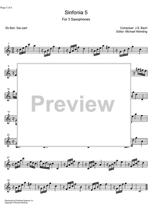 Three Part Sinfonia No. 5 BWV 791 Eb Major - E-flat Baritone Saxophone