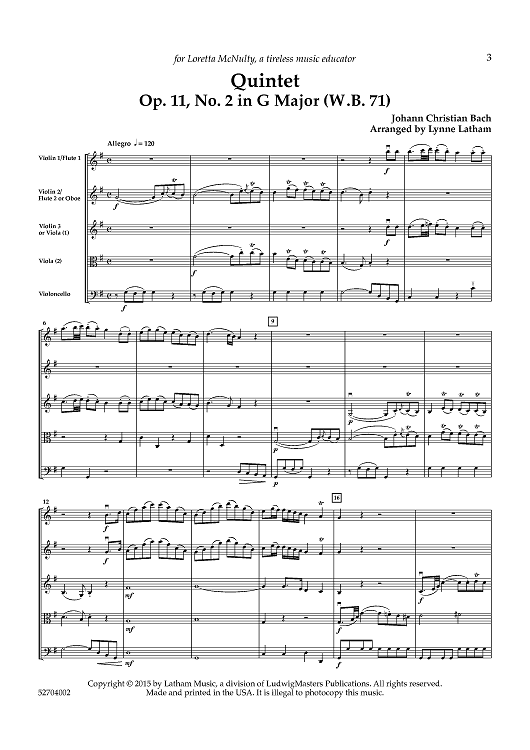 Quintet Op. 11, No. 2 in G Major (W.B. 71) - Score