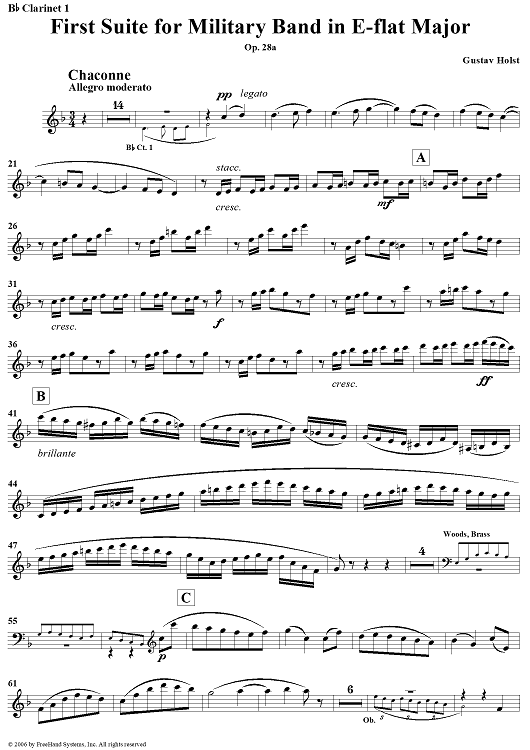 First Suite in E-flat, Op. 28a - Clarinet 1