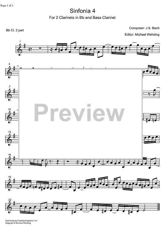 Three Part Sinfonia No. 4 BWV 790 d minor - B-flat Clarinet 2