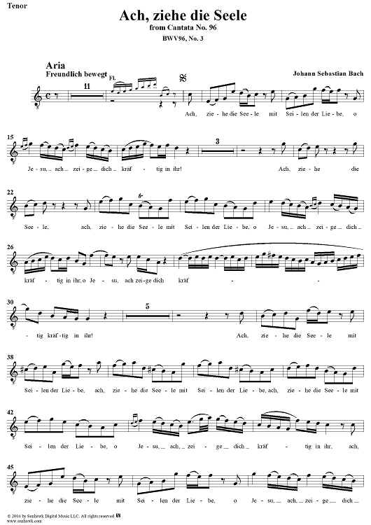 "Ach, ziehe die Seele", Aria, No. 3 from Cantata No. 96: "Herr Christ, der ein'ge Gottessohn" - Tenor