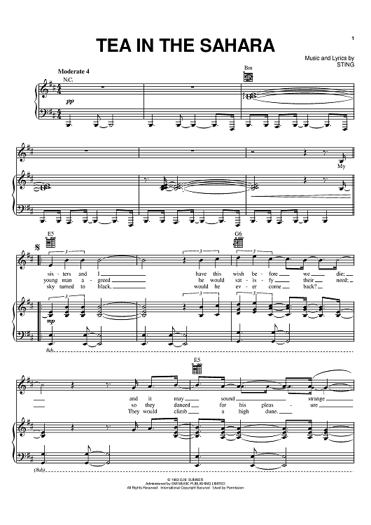 Tea In The Sahara" Sheet Music by Sting; The Police for Piano/Vocal