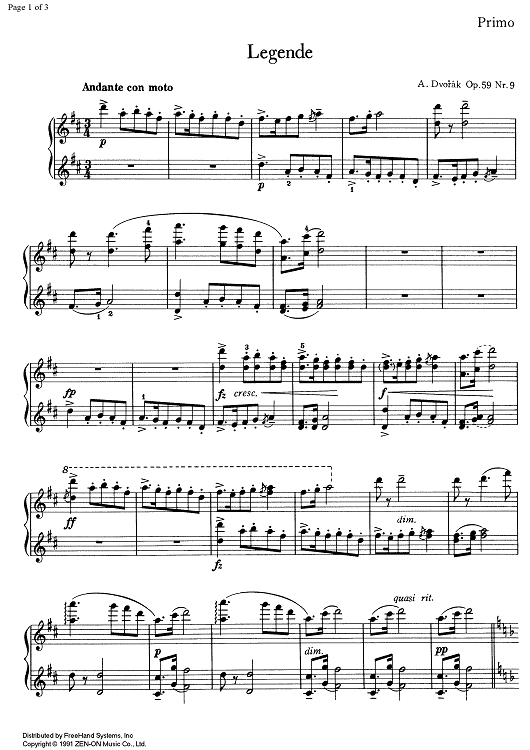 Legende D Major Op.59 No. 9 - Piano 1