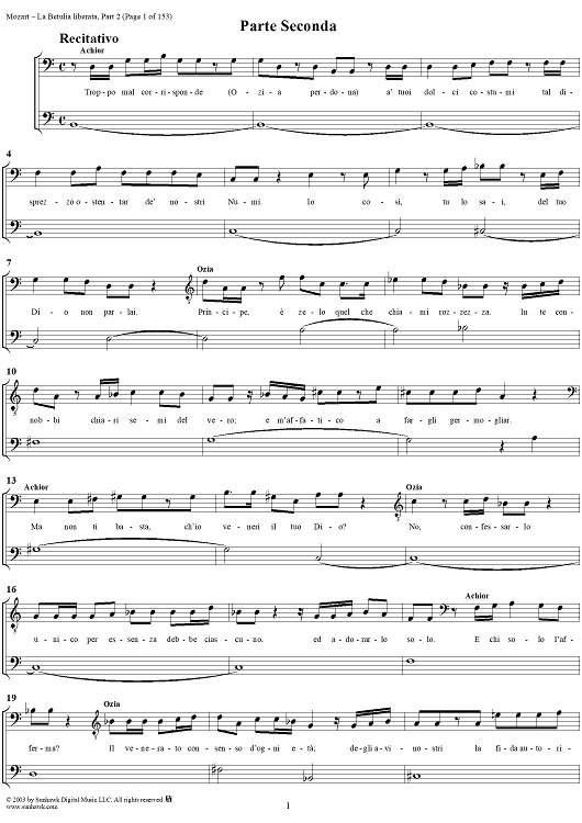 La Betulia Liberata, Part 2, K74c (K118) - Full Score