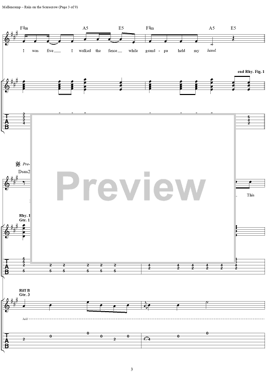 Rain on the Scarecrow" Sheet Music by John Cougar Mellencamp for Guitar Tab/Vocal Sheet Music Now