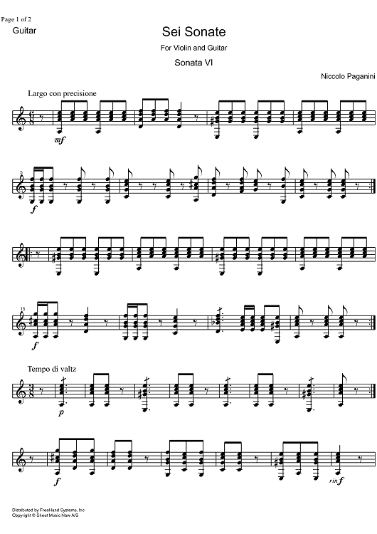 Sonata a minor Op. 2 No. 6 - Guitar