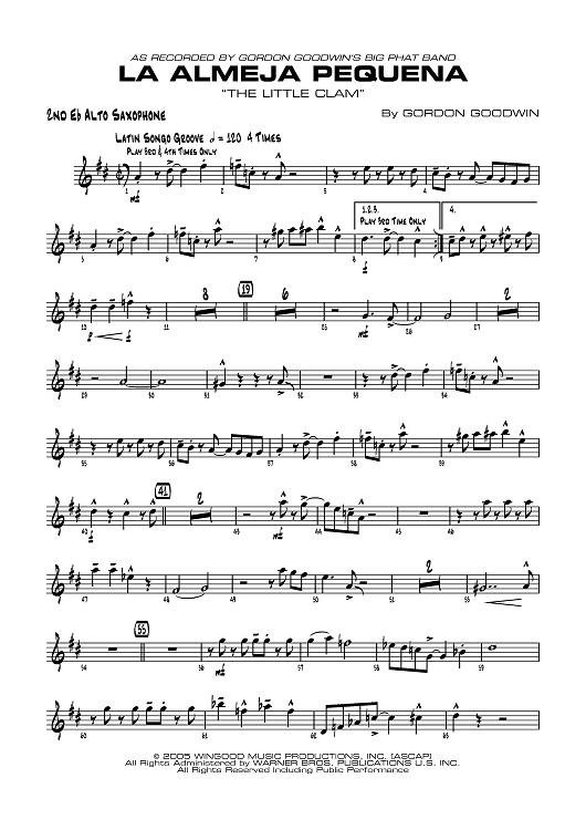 La Almeja Pequena ("The Little Clam") - E-flat Alto Saxophone 2