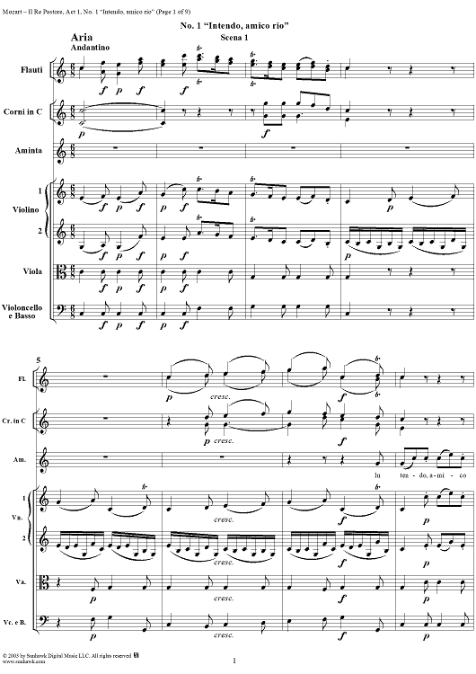 Intendo, amico rio, No. 1 from "Il Re Pastore", Act 1 (K208) - Full Score