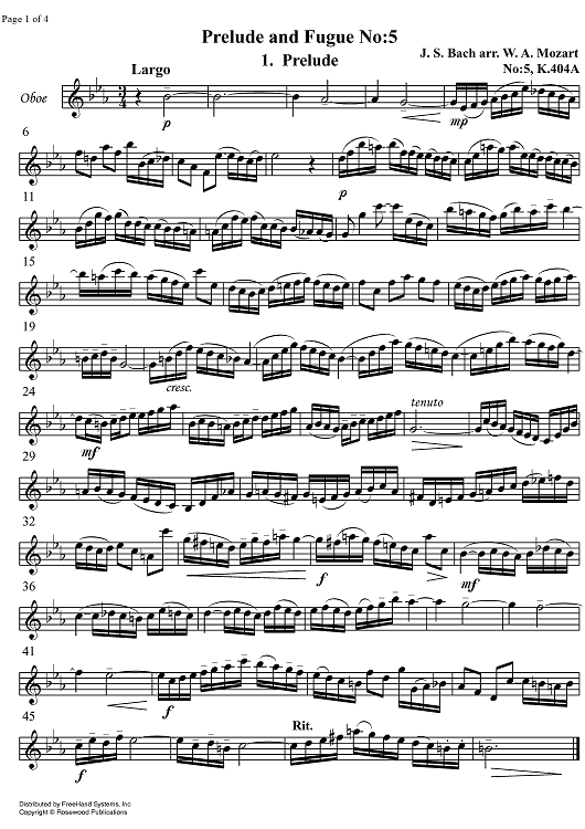 Prelude and Fugue No. 5 KV404A - Oboe