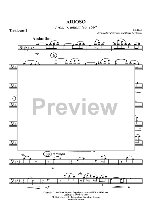 Arioso From "Cantata No. 156" - Trombone 1