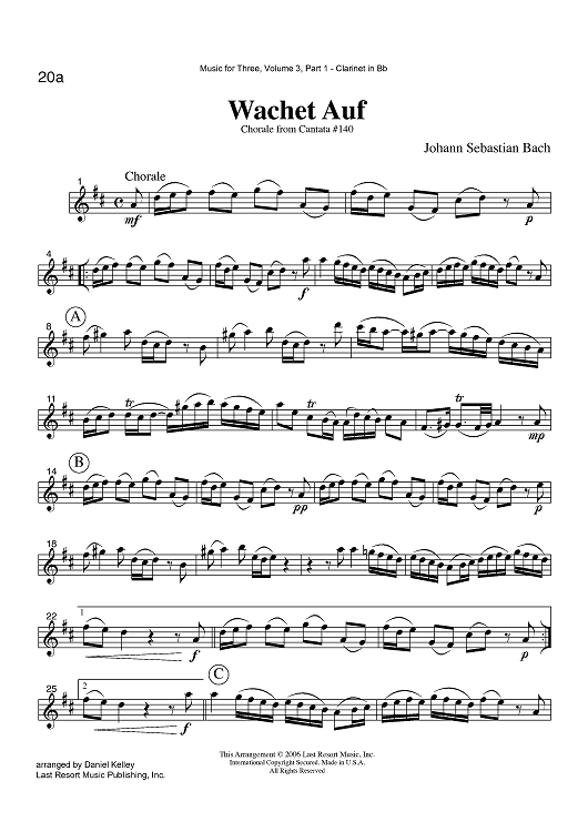 Wachet Auf - Chorale from Cantata #140 - Part 1 Clarinet in Bb