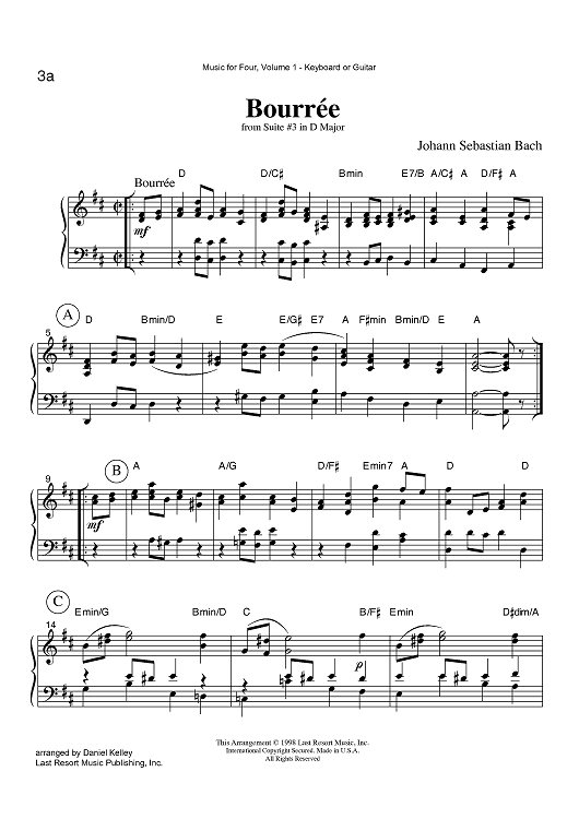 Bourrée - from Suite #3 in D Major - Keyboard or Guitar