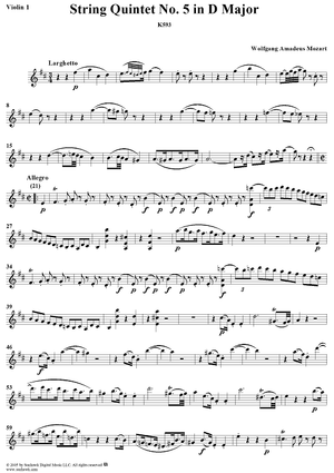 String Quintet No. 5 in D Major, K593 - Violin 1