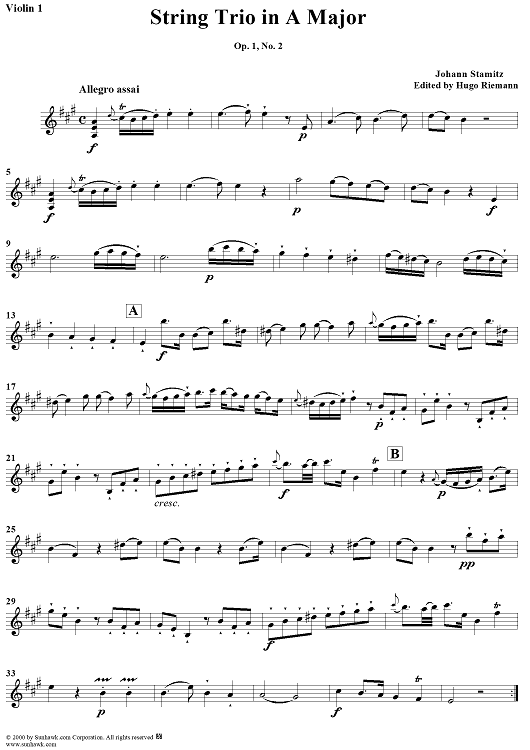 String Trio in A Major, Op. 1, No. 2 - Violin 1