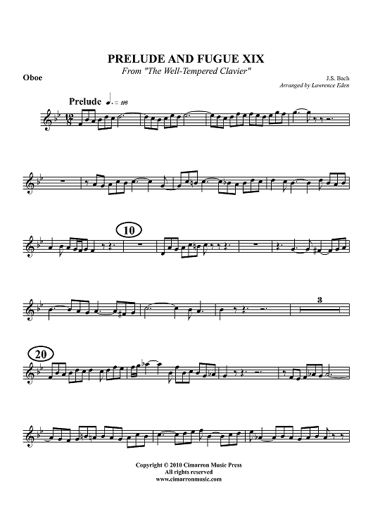 Prelude and Fugue XIX - From "The Well-Tempered Clavier" - Oboe