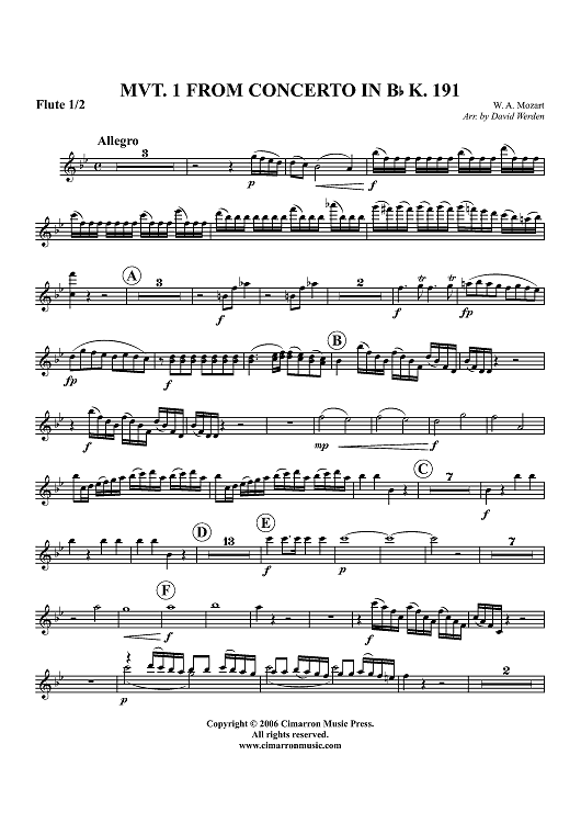 Mvt. 1 from Concerto in B-flat, K. 191 - Flute 1/2