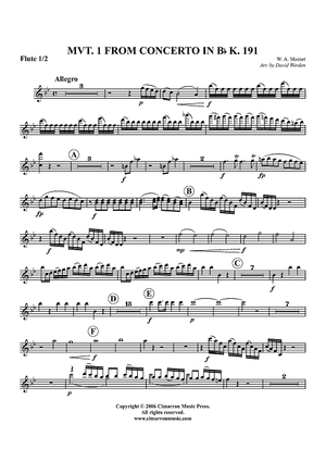 Mvt. 1 from Concerto in B-flat, K. 191 - Flute 1/2