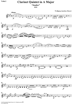 Clarinet Quintet in A Major, K581 - Violin 2