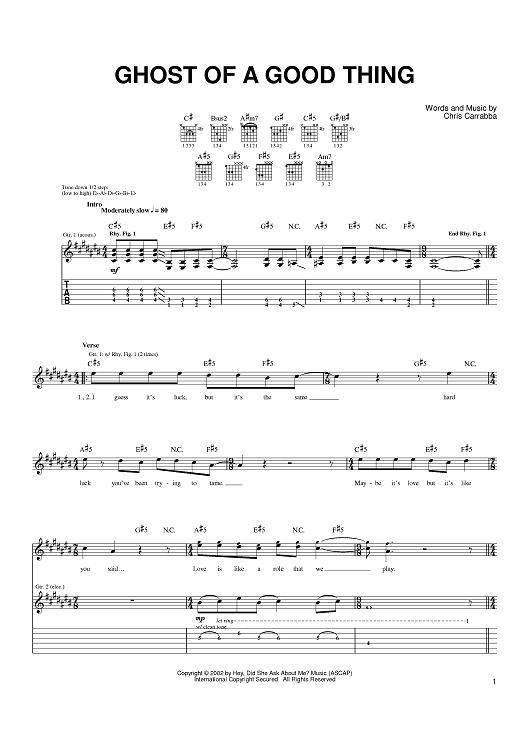 Ghost Of A Good Thing" Sheet Music by Dashboard Confessional for Guitar