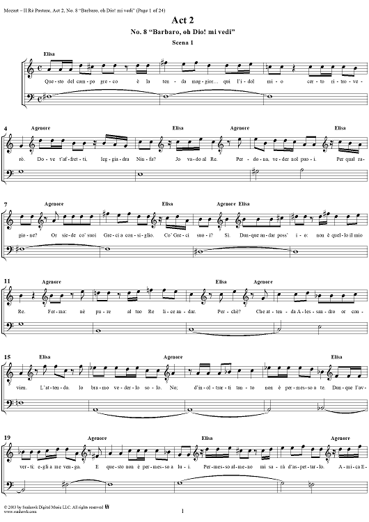 Barbaro, oh Dio! mi vedi, No. 8 from "Il Re Pastore", Act 2 (K208) - Full Score