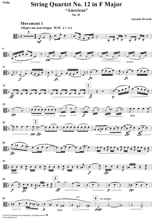 String Quartet No. 12 in F Major, Op. 96 - Viola