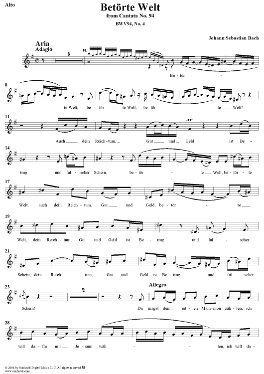 "Betörte Welt", Aria, No. 4 from Cantata No. 94: "Was frag' ich nach der Welt" - Alto