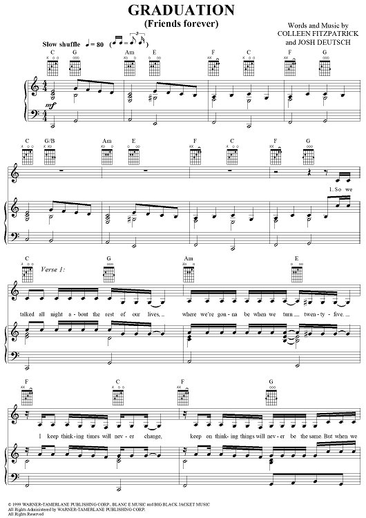 Graduation (Friends Forever)" Sheet Music by Vitamin C for Piano/Vocal