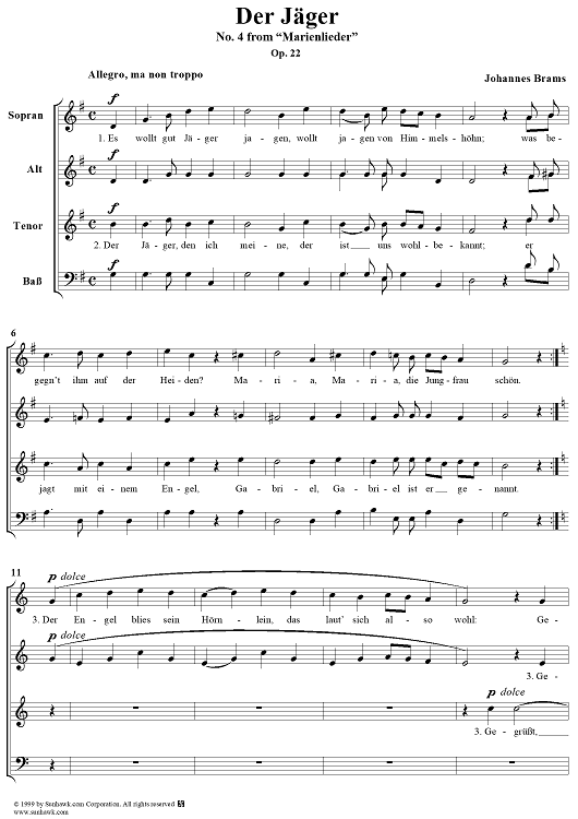 Der Jager - No. 4 from "Marienlieder", Op. 22