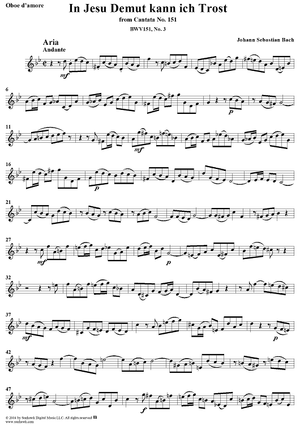 "In Jesu Demut kann ich Trost", Aria, No. 3 from Cantata No. 151: "Süsser Trost, mein Jesus kömmt" - Oboe d'amore