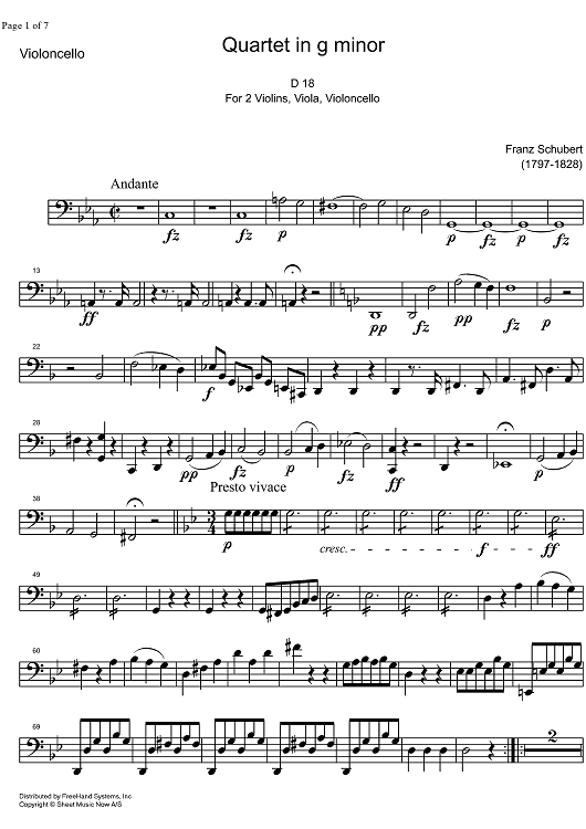 String Quartet No. 1 g minor D18 - Cello