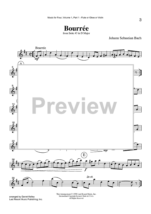 Bourrée - from Suite #3 in D Major - Part 1 Flute, Oboe or Violin