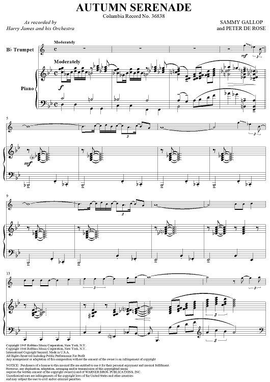 Autumn Serenade - Piano Score