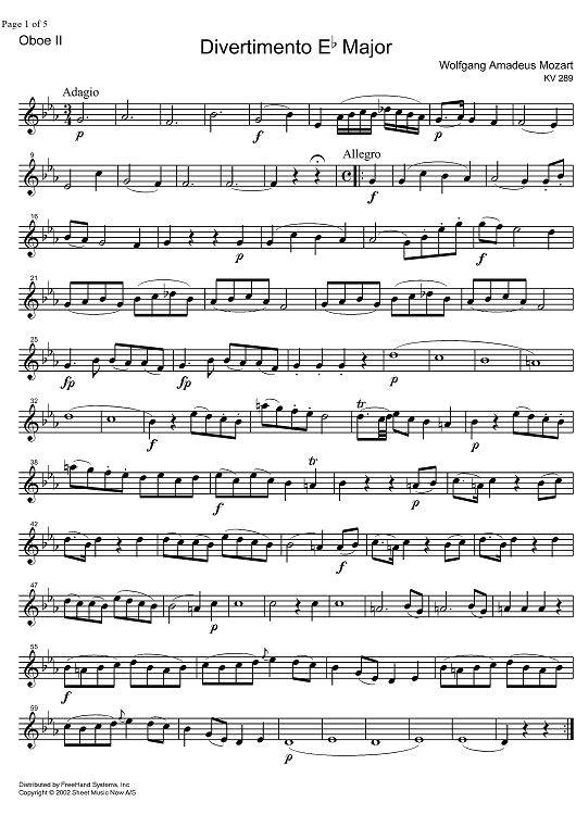 Divertimento Eb Major KV289 - Oboe 2