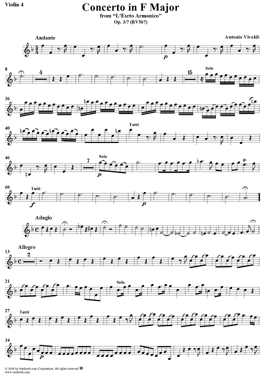 Concerto in F Major    - from "L'Estro Armonico" - Op. 3/7  (RV567) - Violin 4
