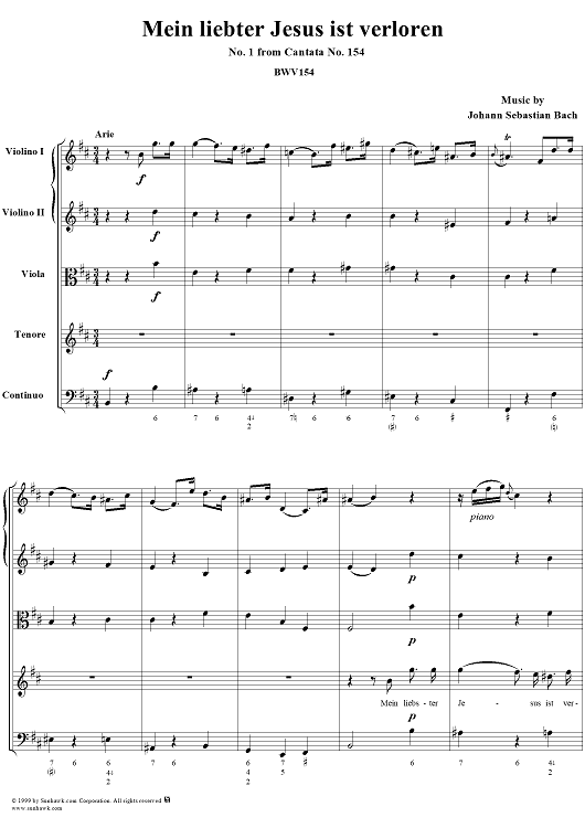 Mein liebter Jesus ist verloren - No. 1 from Cantata No. 154 - BWV154