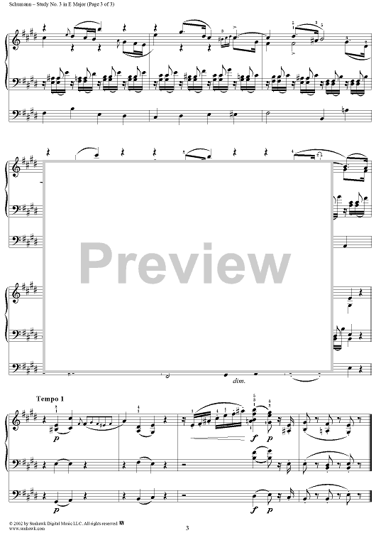 pedal e piano Studies for the Pedal Piano: No. 3 in E Major" Sheet Music for Piano Solo