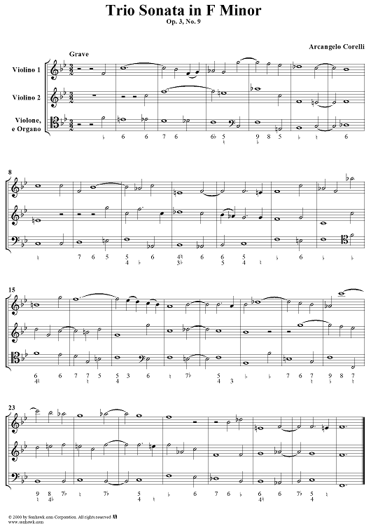Trio Sonata in F Minor  Op. 3, No. 9 - Score