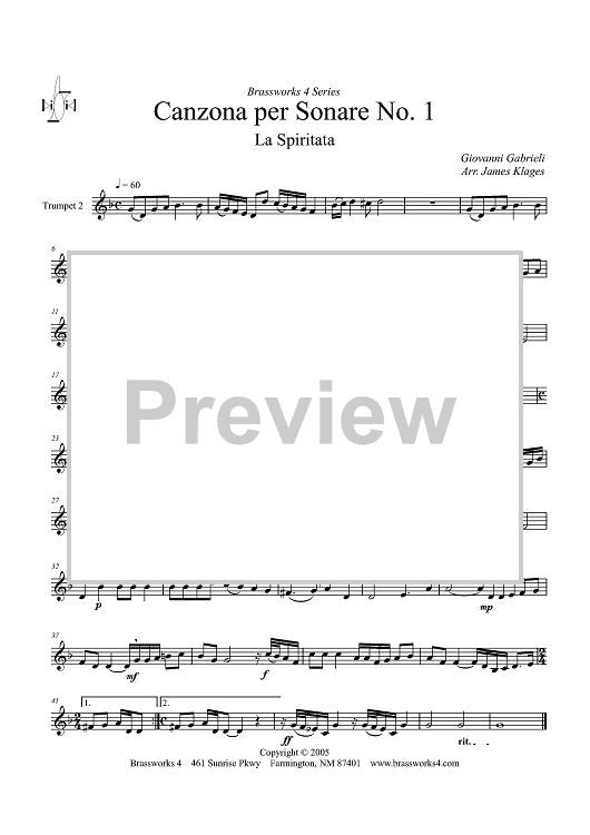 Canzona per Sonare No. 1 - Trumpet 2