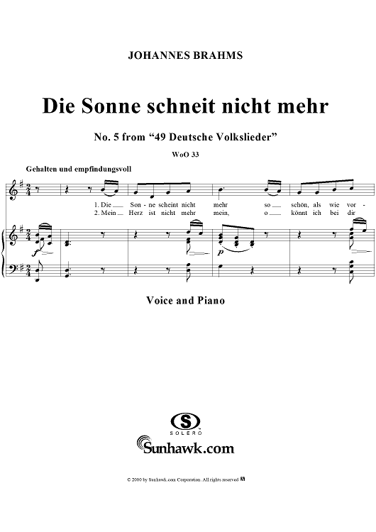 Die Sonne schneit nicht mehr - No. 5 from "49 Deutsche Volkslieder"  WoO 33