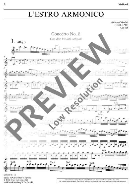 L'Estro Armonico in A minor - Violin I