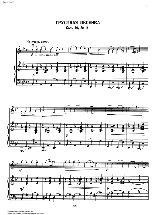 Twelve Pieces of Moderate Difficulty. No. 2. Chanson triste - Score